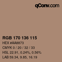 Color code: RGB 170 136 115 | qconv.com