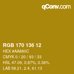 Color code: RGB 170 136 12 | qconv.com