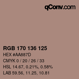 Color code: RGB 170 136 125 | qconv.com