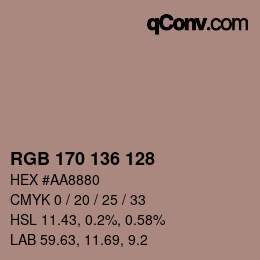 Color code: RGB 170 136 128 | qconv.com