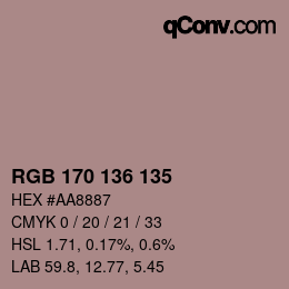 Color code: RGB 170 136 135 | qconv.com