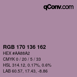 カラーコード: RGB 170 136 162 | qconv.com