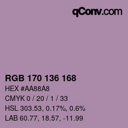 Color code: RGB 170 136 168 | qconv.com