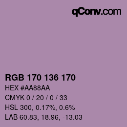 Color code: RGB 170 136 170 | qconv.com