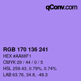 Color code: RGB 170 136 241 | qconv.com