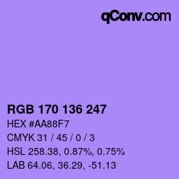 Color code: RGB 170 136 247 | qconv.com