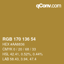 Color code: RGB 170 136 54 | qconv.com