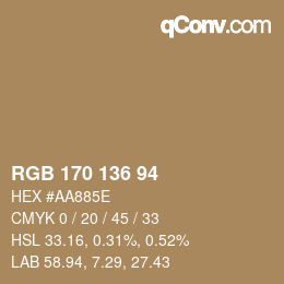 Color code: RGB 170 136 94 | qconv.com