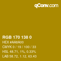 Color code: RGB 170 138 0 | qconv.com