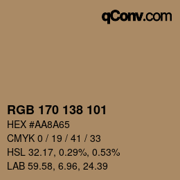 Color code: RGB 170 138 101 | qconv.com