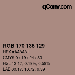 Color code: RGB 170 138 129 | qconv.com