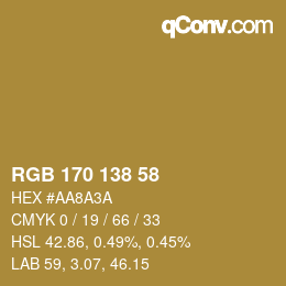 カラーコード: RGB 170 138 58 | qconv.com