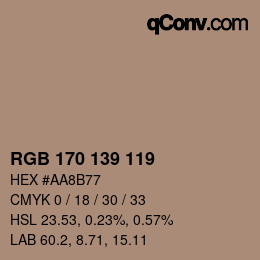 Color code: RGB 170 139 119 | qconv.com
