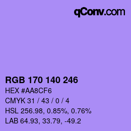 Color code: RGB 170 140 246 | qconv.com