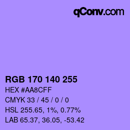 Color code: RGB 170 140 255 | qconv.com