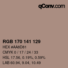 Color code: RGB 170 141 129 | qconv.com