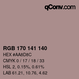 Farbcode: RGB 170 141 140 | qconv.com