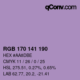 Color code: RGB 170 141 190 | qconv.com