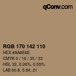 Color code: RGB 170 142 110 | qconv.com
