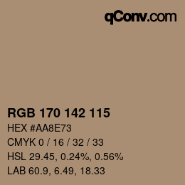 Color code: RGB 170 142 115 | qconv.com
