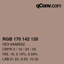 Color code: RGB 170 142 130 | qconv.com