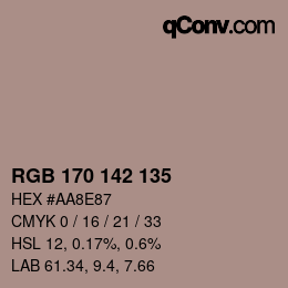 Color code: RGB 170 142 135 | qconv.com