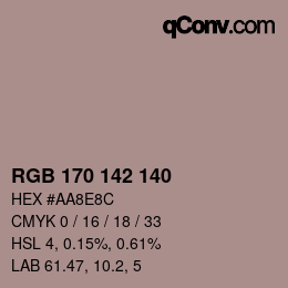 カラーコード: RGB 170 142 140 | qconv.com