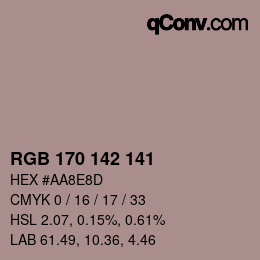 Color code: RGB 170 142 141 | qconv.com