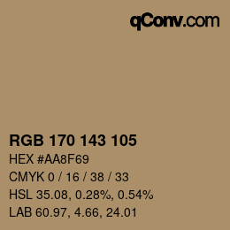 Color code: RGB 170 143 105 | qconv.com