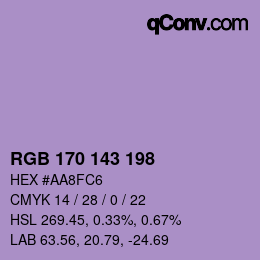 Color code: RGB 170 143 198 | qconv.com