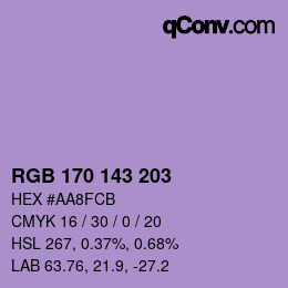 Color code: RGB 170 143 203 | qconv.com