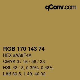 カラーコード: RGB 170 143 74 | qconv.com