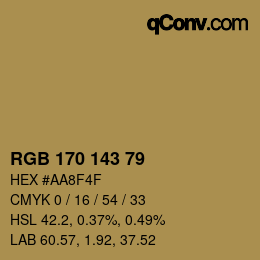 Color code: RGB 170 143 79 | qconv.com