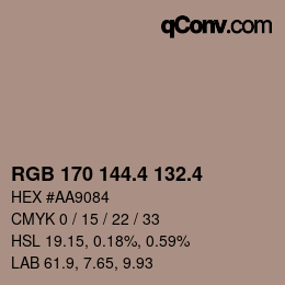 カラーコード: RGB 170 144.4 132.4 | qconv.com