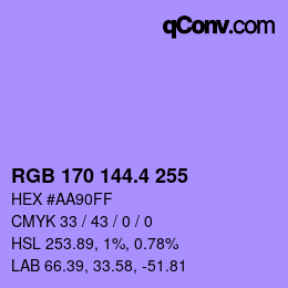 カラーコード: RGB 170 144.4 255 | qconv.com