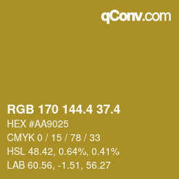 カラーコード: RGB 170 144.4 37.4 | qconv.com