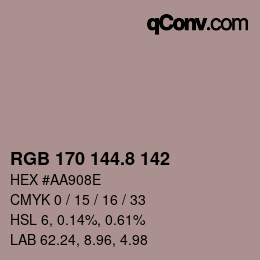 Color code: RGB 170 144.8 142 | qconv.com
