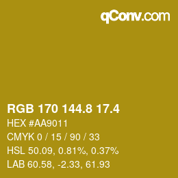 カラーコード: RGB 170 144.8 17.4 | qconv.com