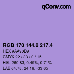 カラーコード: RGB 170 144.8 217.4 | qconv.com