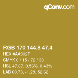 カラーコード: RGB 170 144.8 47.4 | qconv.com