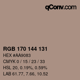 Código de color: RGB 170 144 131 | qconv.com