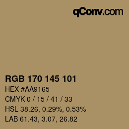 Color code: RGB 170 145 101 | qconv.com