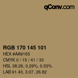 Color code: RGB 170 145 101 | qconv.com