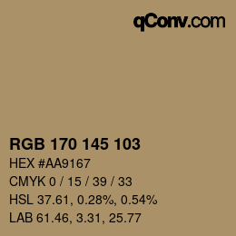 Color code: RGB 170 145 103 | qconv.com