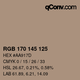 Color code: RGB 170 145 125 | qconv.com