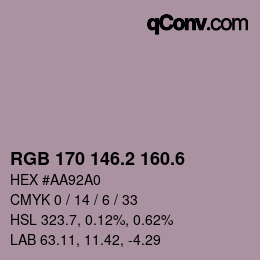カラーコード: RGB 170 146.2 160.6 | qconv.com