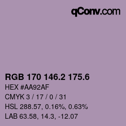 カラーコード: RGB 170 146.2 175.6 | qconv.com