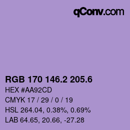 カラーコード: RGB 170 146.2 205.6 | qconv.com