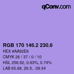 カラーコード: RGB 170 146.2 230.6 | qconv.com
