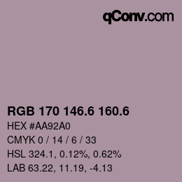 カラーコード: RGB 170 146.6 160.6 | qconv.com